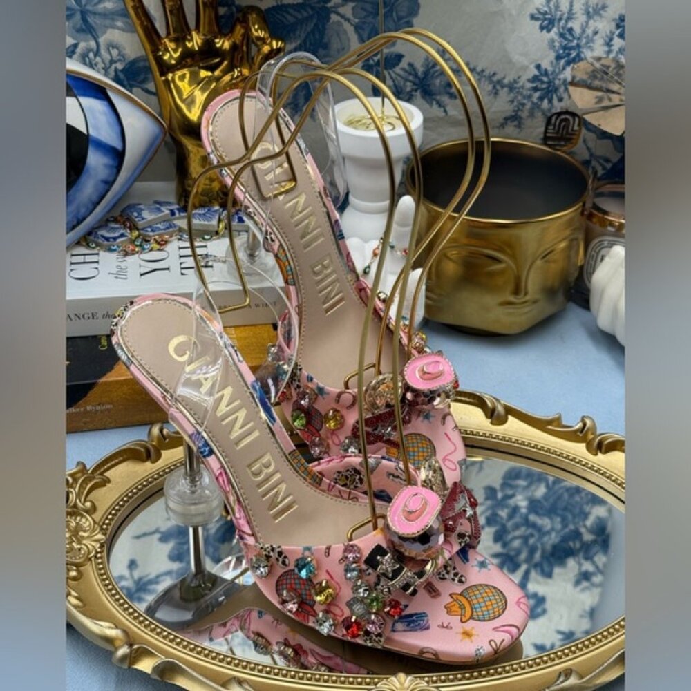 🆕 GIANNI BINI 🧿 NWOB Maddie Printed Rodeo Martini Heel Sandals, Pink - Sz 8.5 - Picture 6 of 16